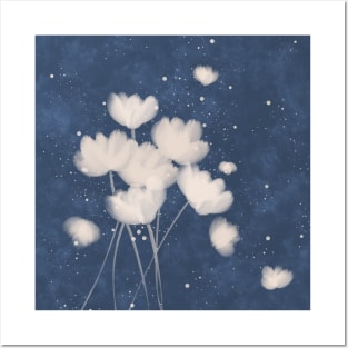 Flowers on a blue background Posters and Art